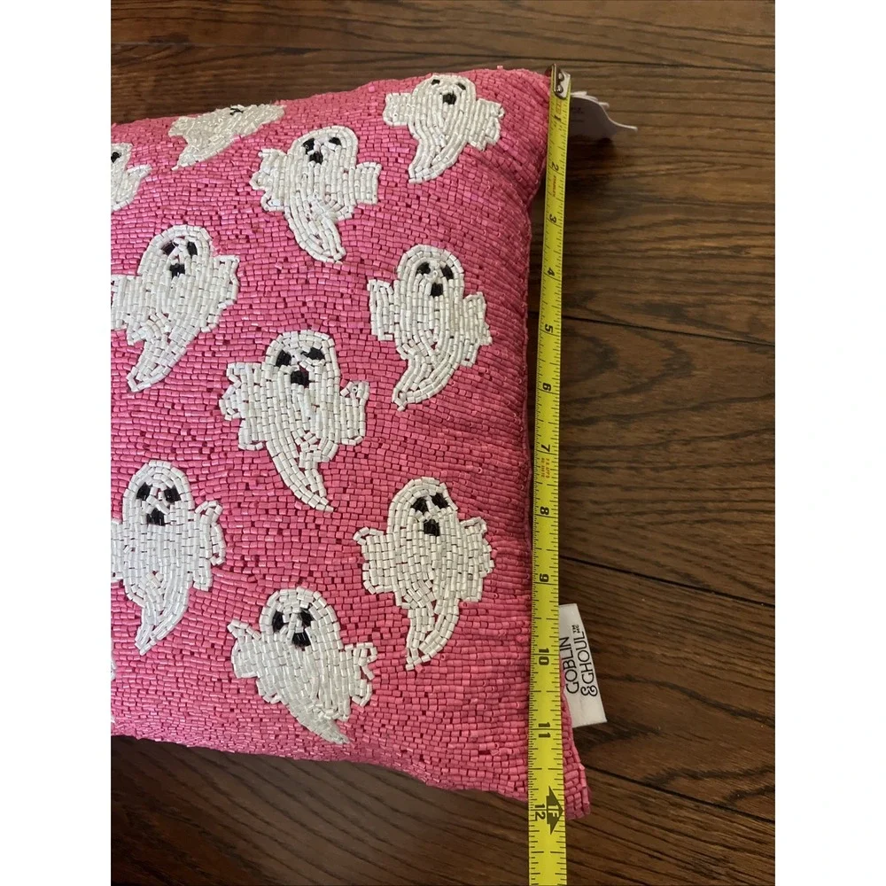 Goblin & Ghoul Beaded Pink And White Ghost Pillow